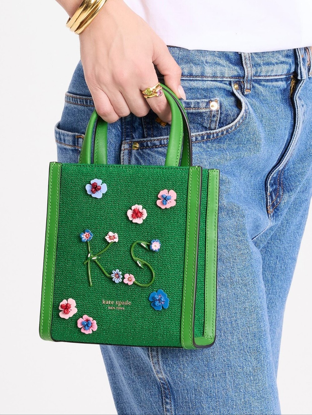 PRICE FIRM NWT Kate Spade NY Manhattan Floral Appliqué Green Mini Tote Bag